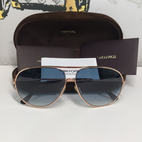 Tom Ford TF450 28P “Cliff” Aviator Sunglasses – Rose Gold / Gradient Blue main image 5